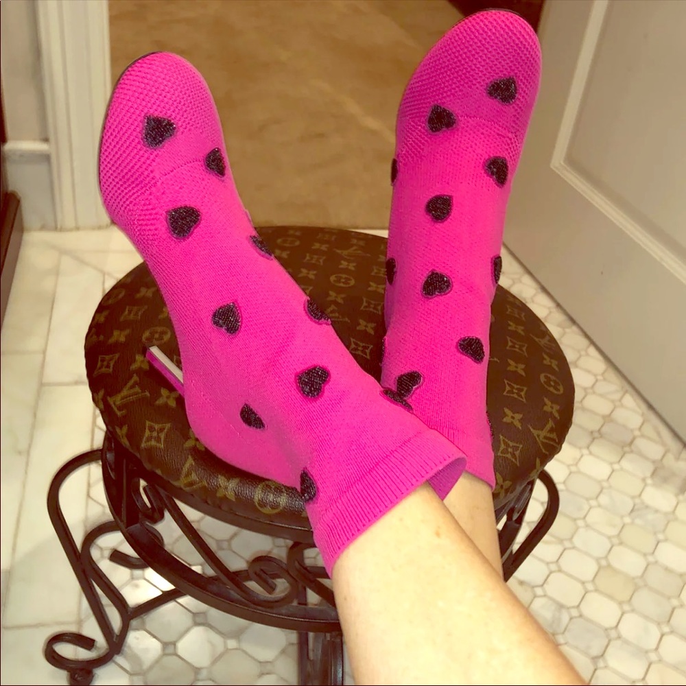 Valentino Pink Black Heart Sock Booties NIB 36.5